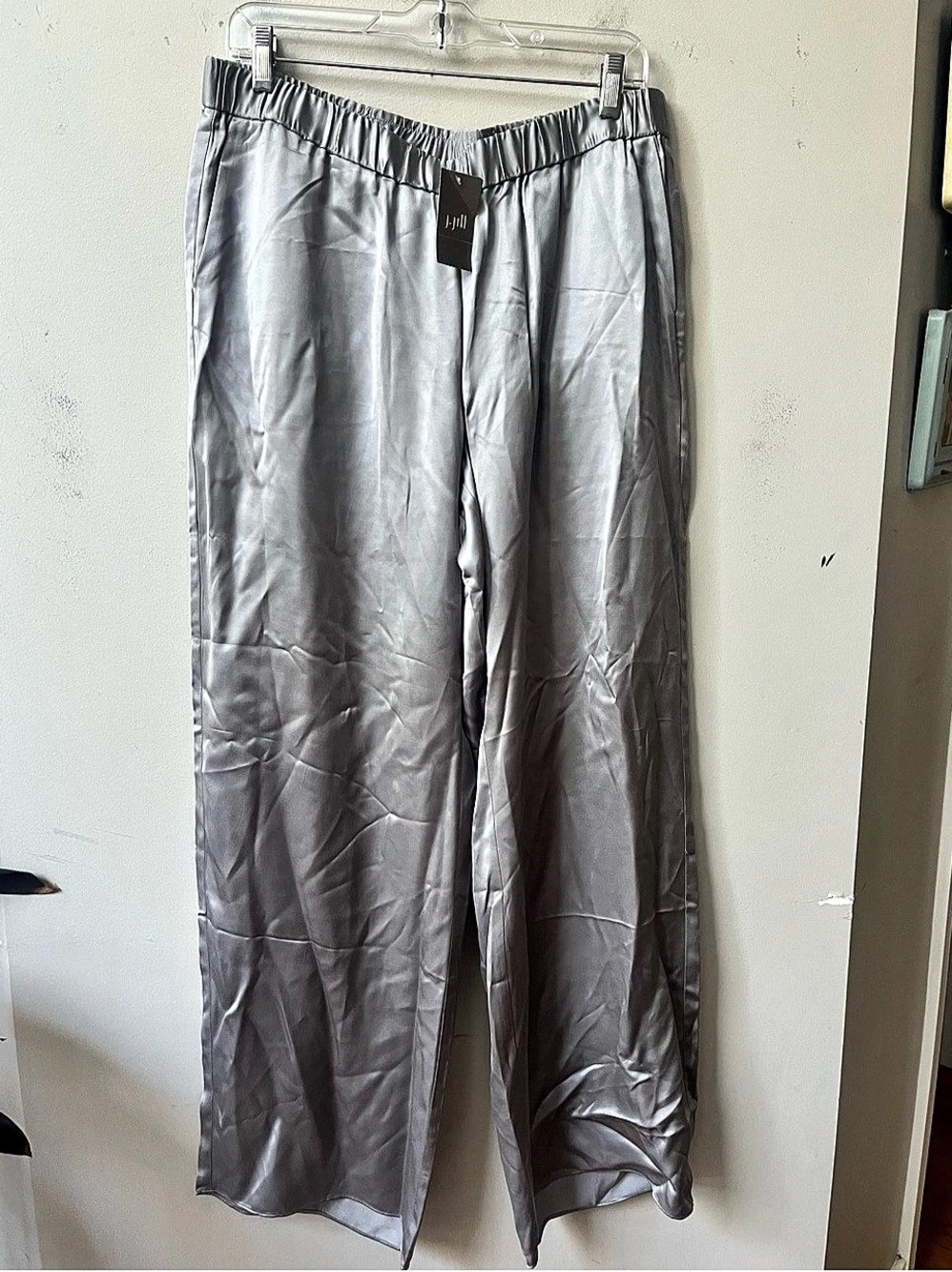 J Jill Grey Cloud Satin Wide Leg Pull On Pants Womens Medium NWT Relaxed Fit